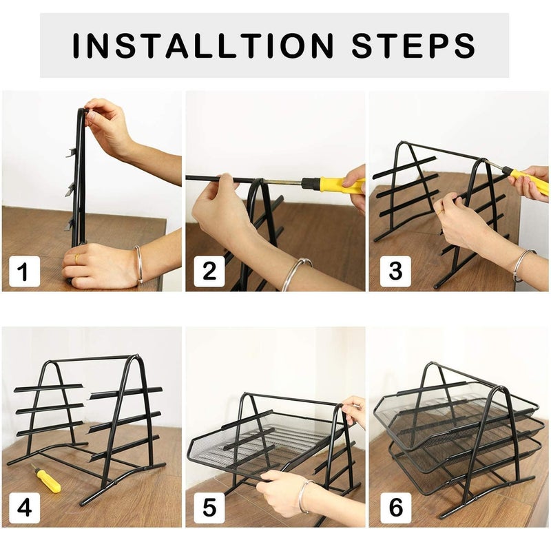 DGOOLS File Desk Tray, 5-Tier Metal Mesh File,Documents,Letters,A4 Size Organiser With Slidable Compartments Black (Desk Organizer For Officecountertop, Tiered Shelf) - Image 5