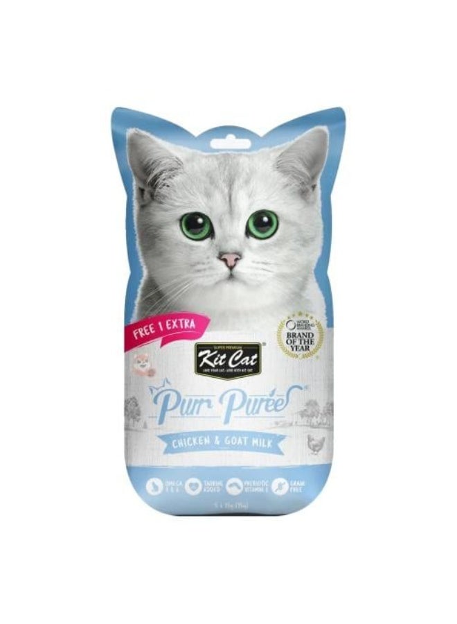 Kit Cat Purr Purée Chicken & Goat Milk Liquid Cat Treats. 5 x 15g (75g) - Image 1