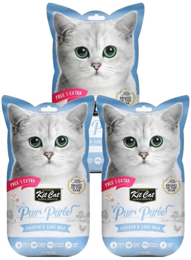 كيت كات بور، مكافآت سائلة للقطط بنكهة الدجاج وحليب الماعز. 5 × 15 غ (75 غ × 3) 3 عبوات - Image 1