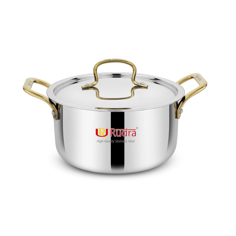 Rudra Smart TriPly SAS SteelAluminiumSteel 3 Layers Stewpot Gold CasseroleBiryani Pot Stock Pot with SS Lid Silver RU 9004 24 cm - Image 1
