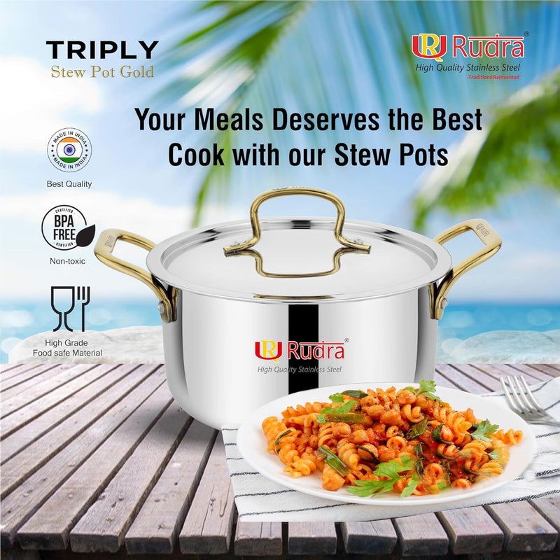 Rudra Smart TriPly SAS SteelAluminiumSteel 3 Layers Stewpot Gold CasseroleBiryani Pot Stock Pot with SS Lid Silver RU 9004 24 cm - Image 4