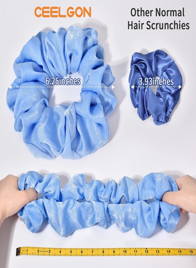 CEELGON XL Big Silk Scrunchies Hair Ties for Women - CEELGON Oversized Satin Silk Scrunchie Exra Large Jumbo Gaint Soft Chiffon Cute Scrunchy for Curl Thick Hair 4 Pack (Blue Series) - Image 2