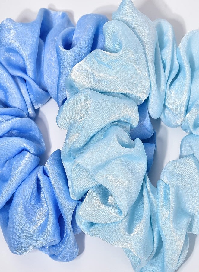 CEELGON XL Big Silk Scrunchies Hair Ties for Women - CEELGON Oversized Satin Silk Scrunchie Exra Large Jumbo Gaint Soft Chiffon Cute Scrunchy for Curl Thick Hair 4 Pack (Blue Series) - Image 5