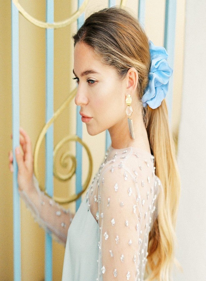CEELGON XL Big Silk Scrunchies Hair Ties for Women - CEELGON Oversized Satin Silk Scrunchie Exra Large Jumbo Gaint Soft Chiffon Cute Scrunchy for Curl Thick Hair 4 Pack (Blue Series) - Image 4