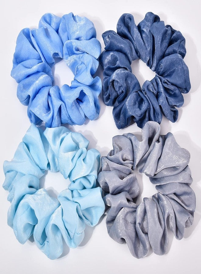 CEELGON XL Big Silk Scrunchies Hair Ties for Women - CEELGON Oversized Satin Silk Scrunchie Exra Large Jumbo Gaint Soft Chiffon Cute Scrunchy for Curl Thick Hair 4 Pack (Blue Series) - Image 1