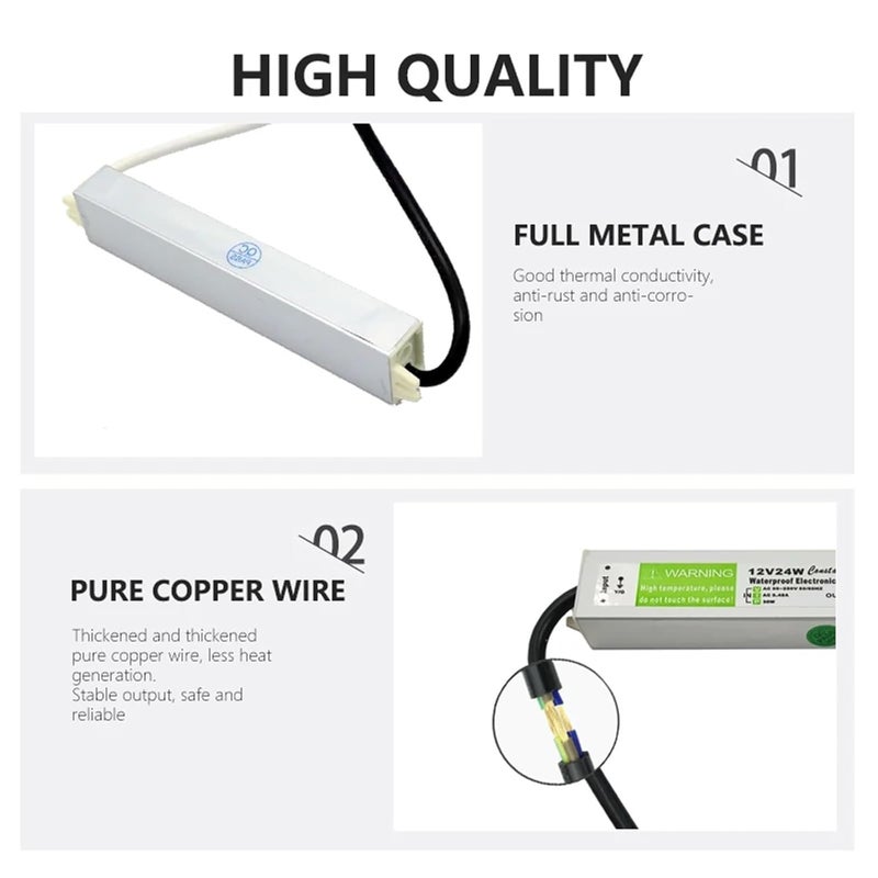 24W 12V 2A LED Driver Adapter IP67 Waterproof Outdoor Aluminum Power Supply - Image 4