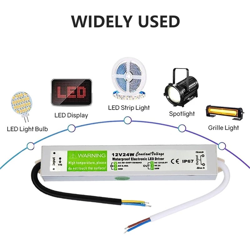 24W 12V 2A LED Driver Adapter IP67 Waterproof Outdoor Aluminum Power Supply - Image 5