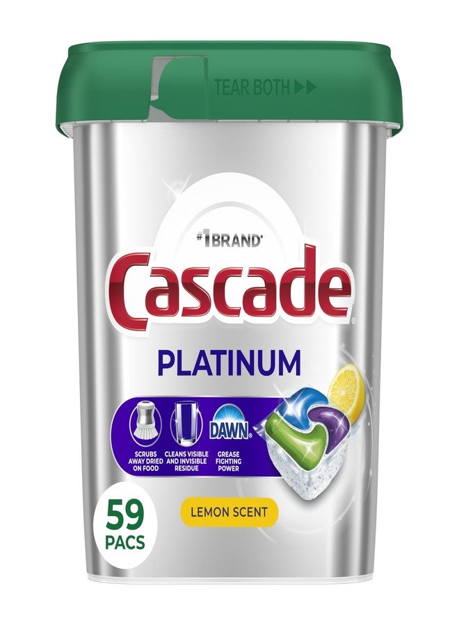 Cascade Platinum Dishwasher Pods, Dishwasher Detergent, Dish Detergent Soap, Lemon, 59 Count - Image 1