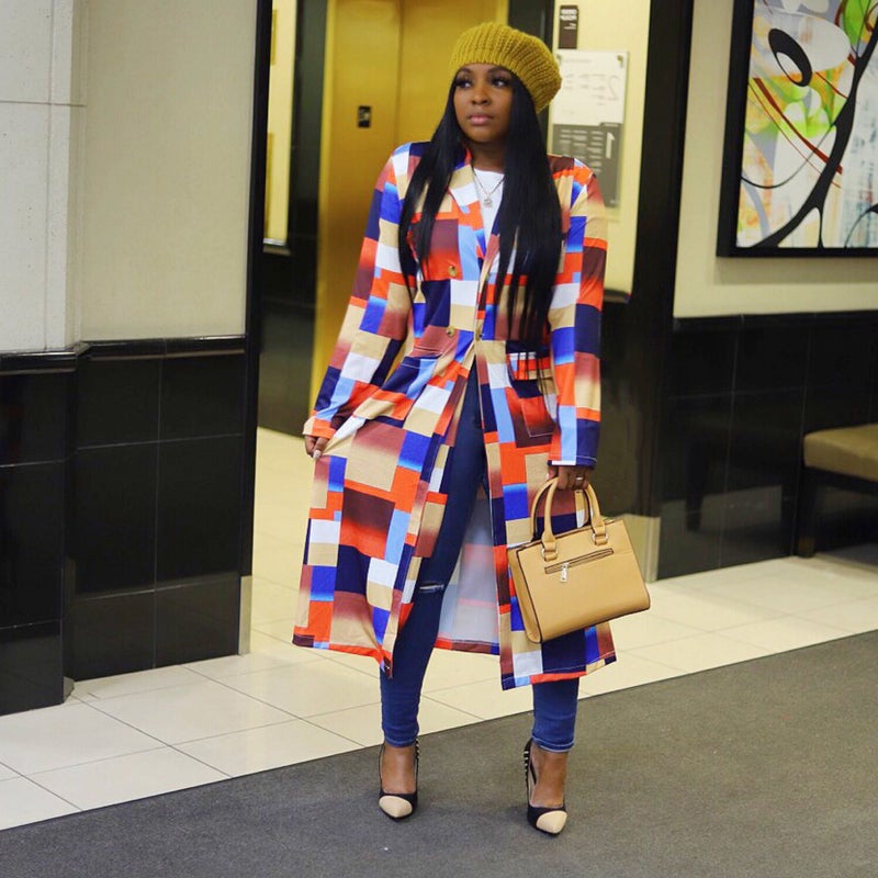 Double Breasted Plaid Print Jacket multi-color - Image 1