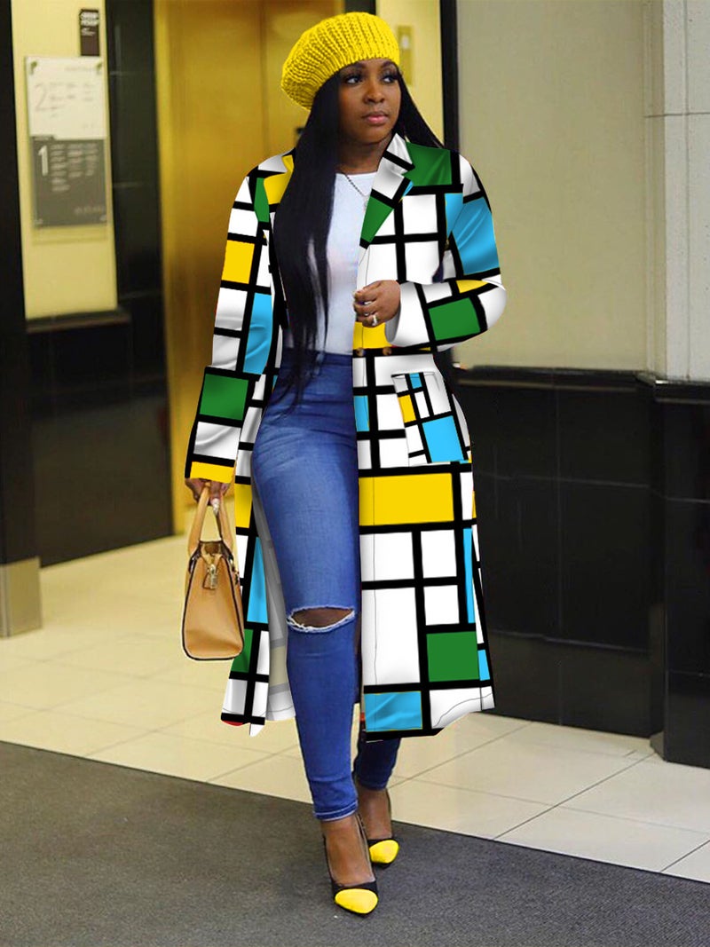 Double Breasted Plaid Print Jacket multi-color - Image 5