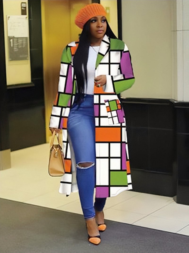 Double Breasted Plaid Print Jacket multi-color - Image 4
