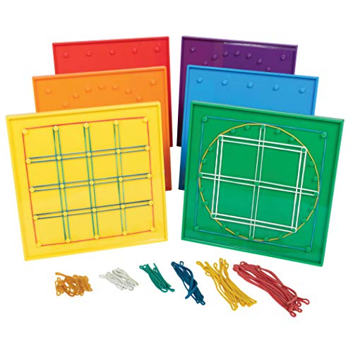 edxeducation Double-Sided Geoboards - 5 x 5 Grid/24 Pin Circular Array - Set of 6 - Includes Rubber Bands - Ideal for Ages 5+ - Geometry Math Manipulative - Teach Angles and Symmetry - Image 1
