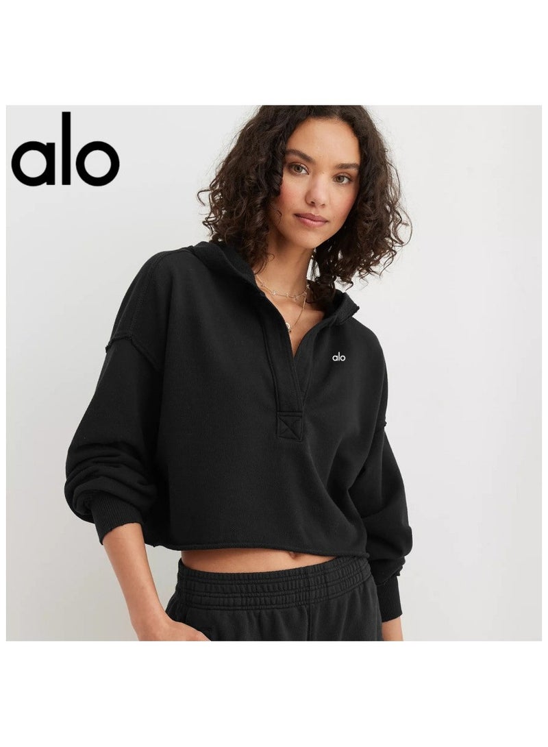 alo ALO sweatshirt women's pullover V-neck long sleeve top dropped shoulder sleeves knitted jacket fitness sports hooded yoga wear