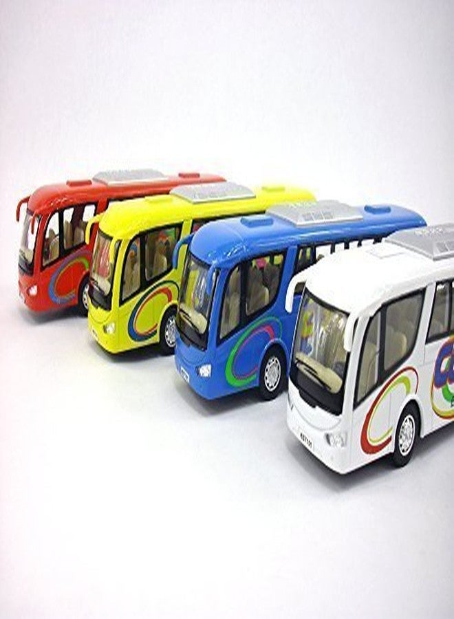 Kinsfun Pavlysh Diecast Coach Bus Set - 4 Buses, Red, Blue, White, Yellow - Pull Back & Go Action - Kid - Metal - No Batteries Required - Image 1