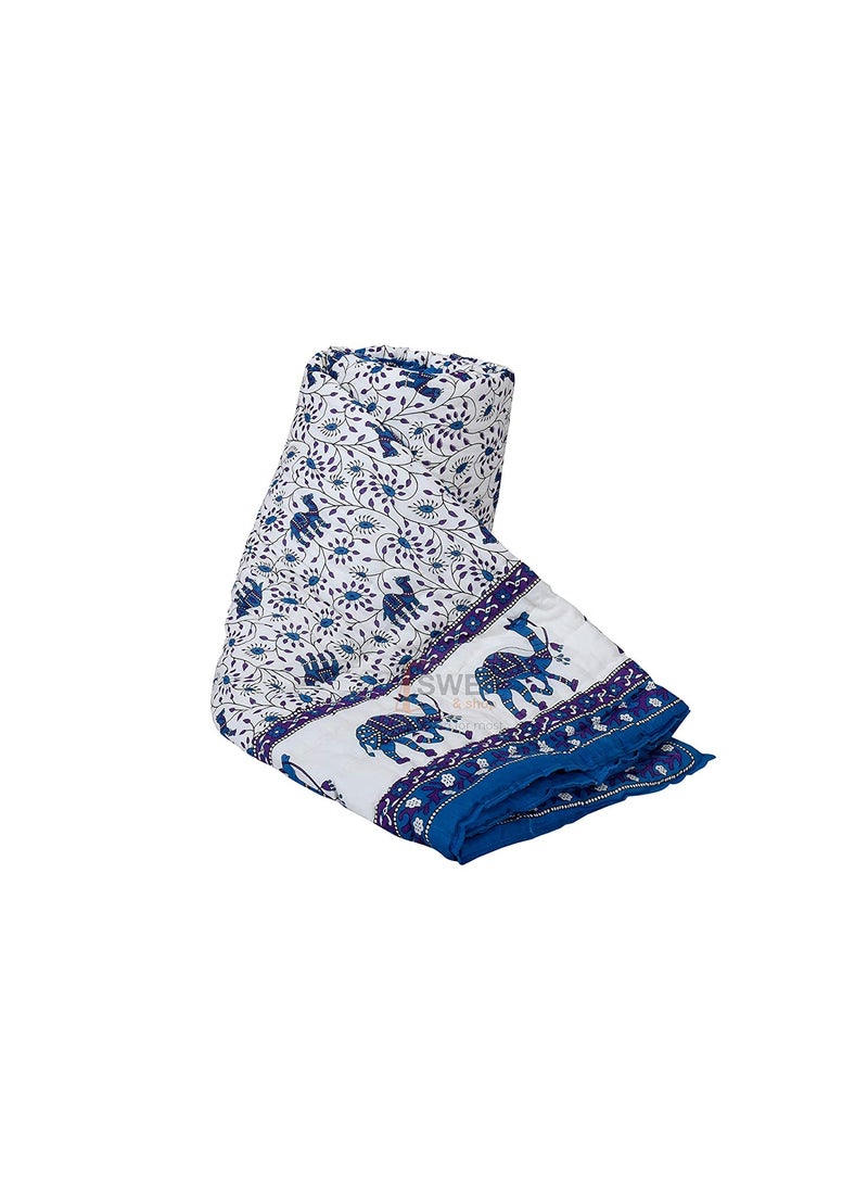SIBLEY SIBLEY Rajasthani Traditional Cotton Jaipuri razai ac Blanket Camel Print with Floral Design Single Bed Reversible Both Sided Jaipuri Quilt 55 x 85 inch Blue  - Image 1