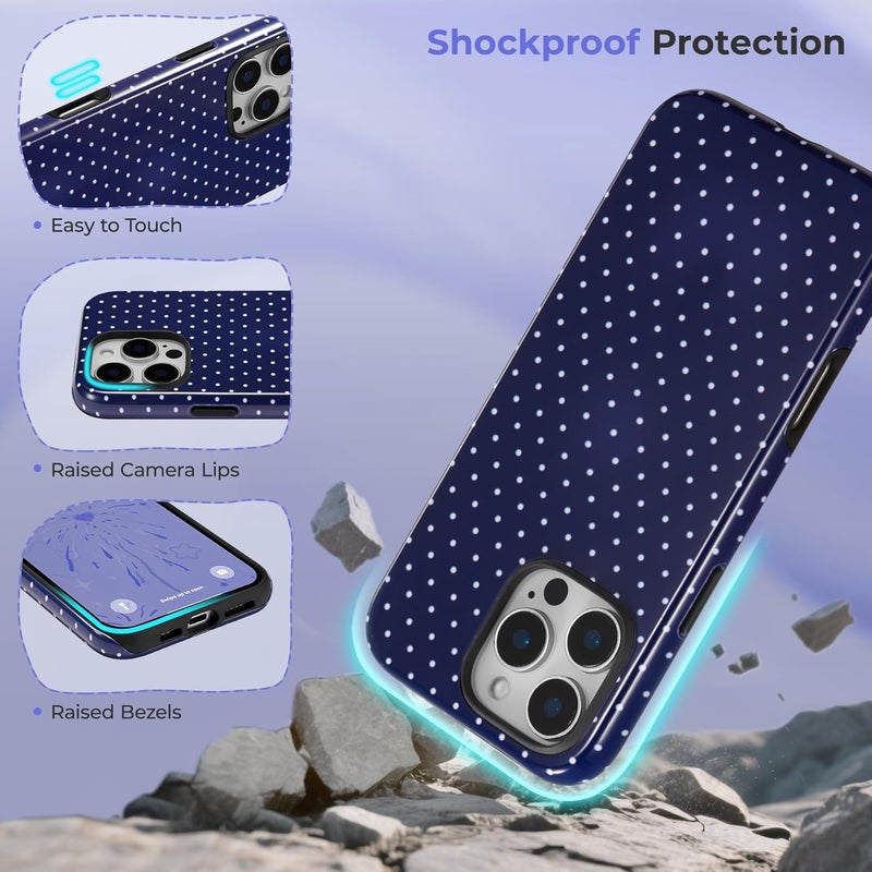 حافظة مغناطيسية من لهاتف iPhone 16 Pro، بتصميم نقاط متناثرة جميل، مناسبة للفتيات والنساء، تتوافق مع خاصية Magsafe، غطاء واقي صلب من البلاستيك الخالي من الرصاص (PC) مع طبقة ناعمة من TPU، لهاتف iPhone 16 Pro – اللون الأبيض. - Image 4