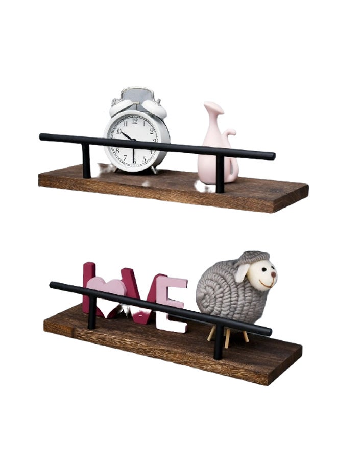 HONEYBEE 2-Piece Rustic Wood Wall Mount Floating Shelves Set Brown 
