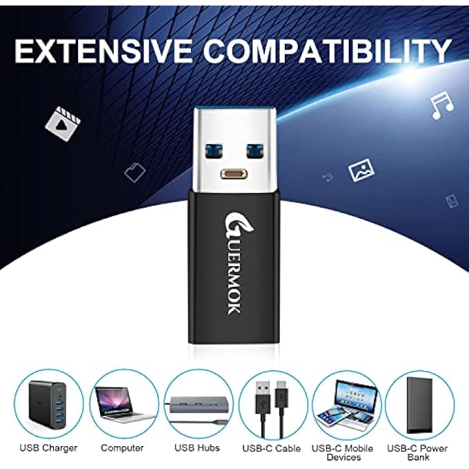 Guermok USB C TO USB ADAPTER 3.0(2-PACK), USB C FEMALE TO USB MALE ADAPTER COMPATIBLE WITH IPHONE13 14 15 PRO MAX, IPAD LAPTOPS PC POWER BANKS AND MORE USB-A DEVICES, 5GBPS & FAST CHARGING - Image 3