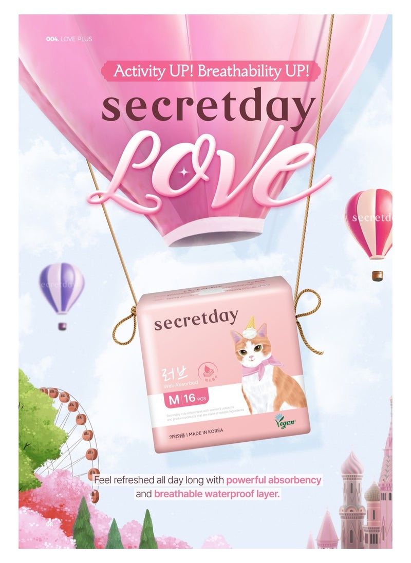 SECRETDAY LOVE Sanitary Pads with Wings, Maxi- Absorption, Leak Protection with Triple guard, Soft & Slim Top Sheet, Air circulation Breathable Waterproof Layer, Made in Korea(Overnight, 10pc)