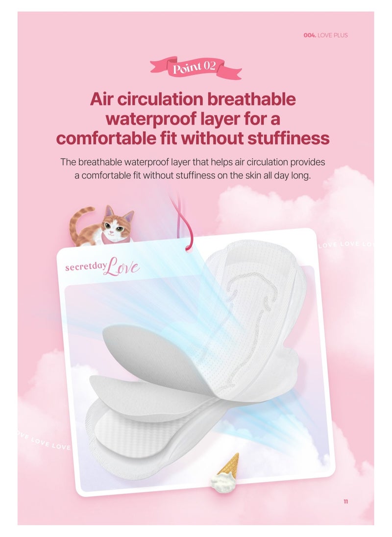SECRETDAY LOVE Sanitary Pads with Wings, Maxi- Absorption, Leak Protection with Triple guard, Soft & Slim Top Sheet, Air circulation Breathable Waterproof Layer, Made in Korea(Overnight, 10pc)