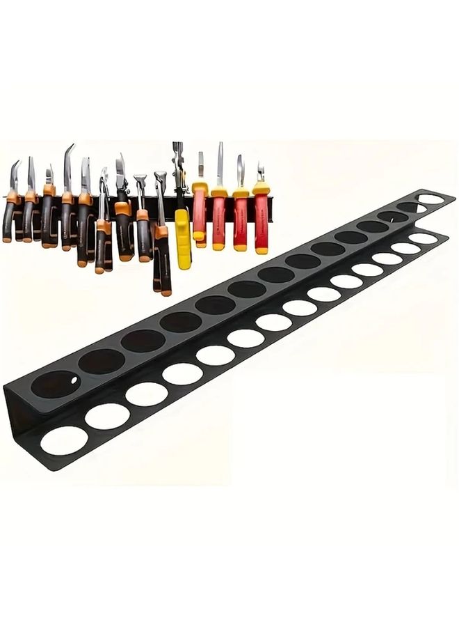 Black Wall Mounted Screwdriver Organizer Tool Storage Rack With Multiple Compartments - Image 1