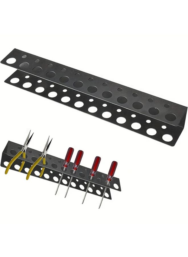 Black Wall Mounted Screwdriver Organizer Tool Storage Rack With Multiple Compartments - Image 2