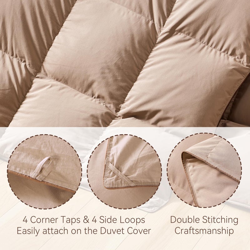 SNOWMAN Premium Down Comforter, Luxurious All Season Duvet Insert with Cotton Blended Fabric, 3D Baffle Box Design Medium Warm Hotel Style Bedding Comforter Khaki All Season King Size 106x90 Inch - Image 5