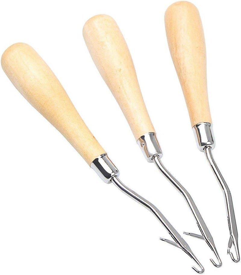 ONWON 3 Pcs Wooden Bent Latch Hook Tool Crochet Needle Hook Knitting Tool Kit Perfect for Rug Making and Art Crafts - Image 1