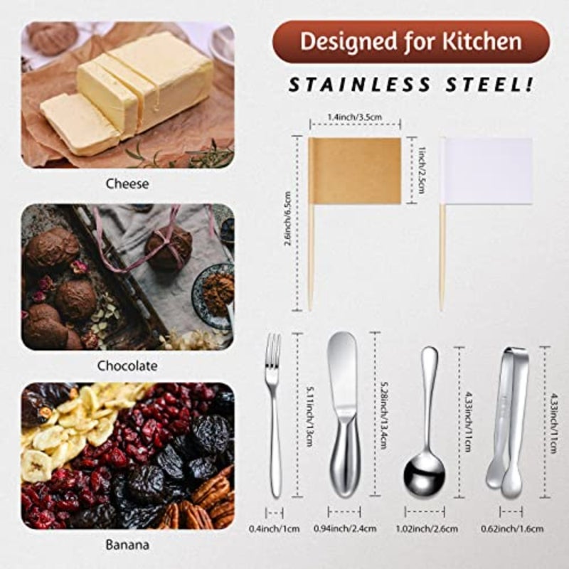 14 Pieces Charcuterie Board Accessories Cheese Spreader Knives Set Stainless Steel Charcuterie Utensils Spreader Knives Mini Serving Tongs Spoons and Forks for Cheese and Pastry Making - Image 2