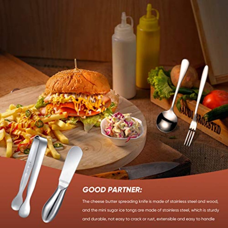 14 Pieces Charcuterie Board Accessories Cheese Spreader Knives Set Stainless Steel Charcuterie Utensils Spreader Knives Mini Serving Tongs Spoons and Forks for Cheese and Pastry Making - Image 5