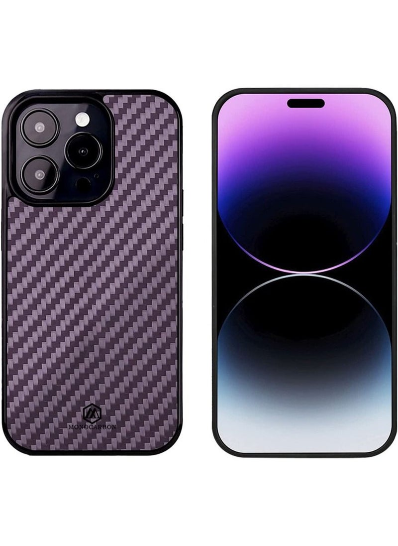 MONOCARBON Real Carbon Fiber iPhone 14 Pro MAX Case Cover MagSafe Compatible Military Grade Scratch Resistant - Matte Purple  - Image 1