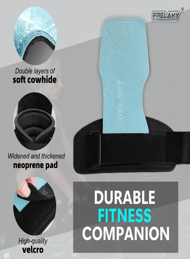 Frelaxy Lifting Wrist Straps Women and Men, Weight Lifting Grips with Cushion Wrist Loop, Double Layer Leather and Storage Pouch, Gym Workout Straps for Deadlift and Powerlifting (Lake Blue) - Image 4
