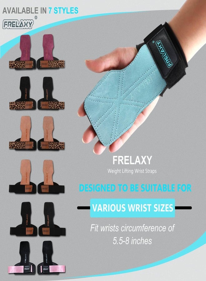 Frelaxy Lifting Wrist Straps Women and Men, Weight Lifting Grips with Cushion Wrist Loop, Double Layer Leather and Storage Pouch, Gym Workout Straps for Deadlift and Powerlifting (Lake Blue) - Image 2