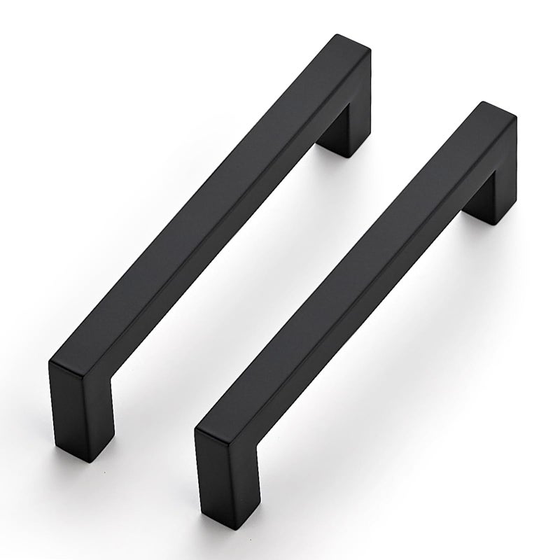 JOY DECOR Cabinet Handles, Black Cabinet Pulls, 2 Pack Kitchen Closet Handles 5 Inch, Square Drawer Pulls Stainless Steel Drawer Hardware, 128mm Hole Centers - Image 1