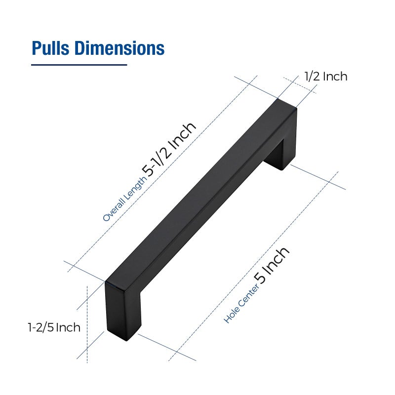 JOY DECOR Cabinet Handles, Black Cabinet Pulls, 2 Pack Kitchen Closet Handles 5 Inch, Square Drawer Pulls Stainless Steel Drawer Hardware, 128mm Hole Centers - Image 2