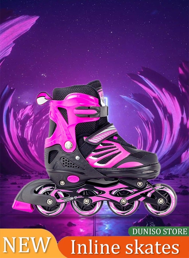 DUNISO زلاجات أطفال, زلاجات أطفال على شكل خط, مع عجلات مضيئة LED, حجم قابل للتعديل, مقاومة للصدمات والتآكل, مناسبة للأولاد والبنات, مناسبة للأحجام من 34 إلى 37 - Image 1
