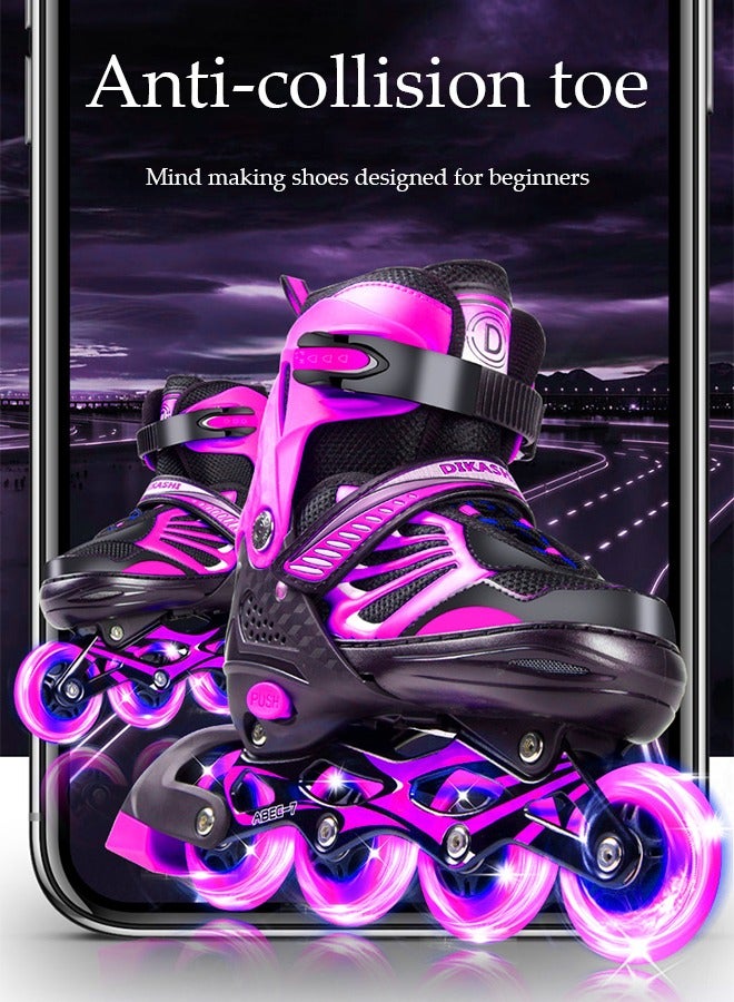 DUNISO زلاجات أطفال, زلاجات أطفال على شكل خط, مع عجلات مضيئة LED, حجم قابل للتعديل, مقاومة للصدمات والتآكل, مناسبة للأولاد والبنات, مناسبة للأحجام من 34 إلى 37 - Image 3