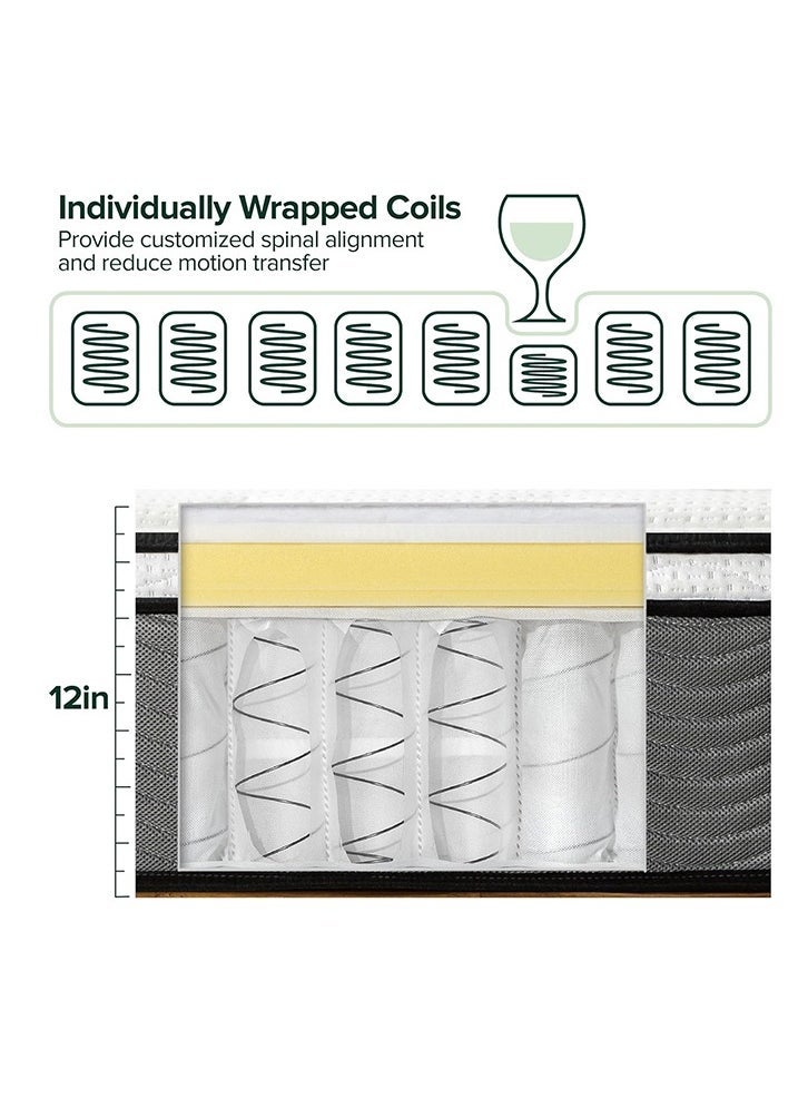 Zinus Pocket Spring Hybrid Mattress, Twin, Strong Coils for Durable Support, Pocket Innersprings for Motion Isolation, Mattress in A Box (99.1 X 190.5 X 30.5 CM) - Image 3