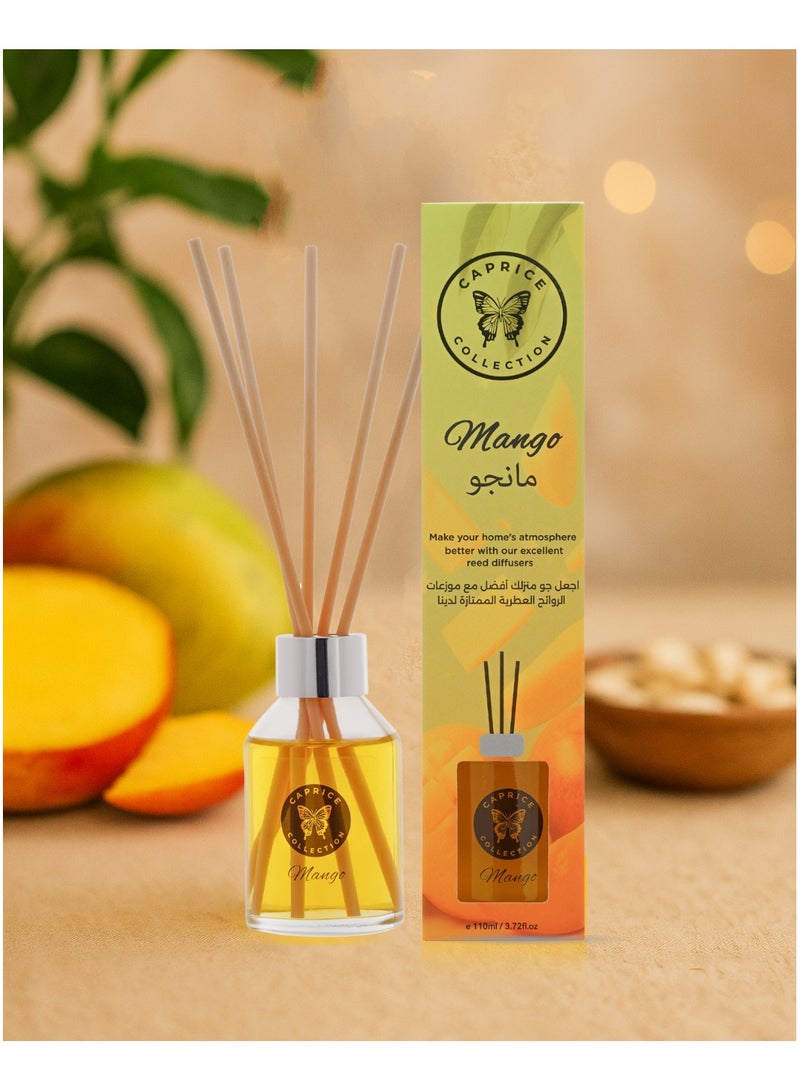 مجموعة كابريس معطر جو برائحة المانجو | زجاجة زجاجية سعة ١١٠ مل مع أعواد طبيعية | معطر جو منزلي | رائحة منزلية استوائية تدوم طويلًا - Image 1