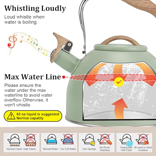 Supvox® Tea Pot 3L Stainless Steel Hot Kitchen Watter Kettle High Pitch Whistle Kettle on Stove/Induction Cooker, Tea Kettle Anti Scald Handle Coffee Tea Pot for Kitchen Camping, RV - Image 3