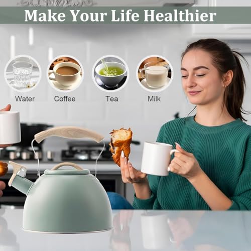 Supvox® Tea Pot 3L Stainless Steel Hot Kitchen Watter Kettle High Pitch Whistle Kettle on Stove/Induction Cooker, Tea Kettle Anti Scald Handle Coffee Tea Pot for Kitchen Camping, RV - Image 5