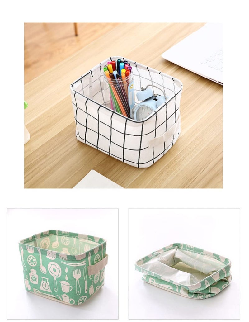Shuiniba FocuH Stylish Storage Basket Cotton and Linen Fabric Mini Storage Cubes Nursery Storage Baskets with Handles for Shelves & Desks (Set of 3) - Image 4