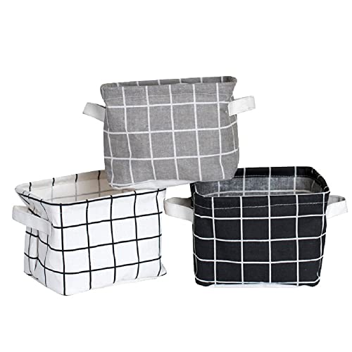 Shuiniba FocuH Stylish Storage Basket Cotton and Linen Fabric Mini Storage Cubes Nursery Storage Baskets with Handles for Shelves & Desks (Set of 3) - Image 1