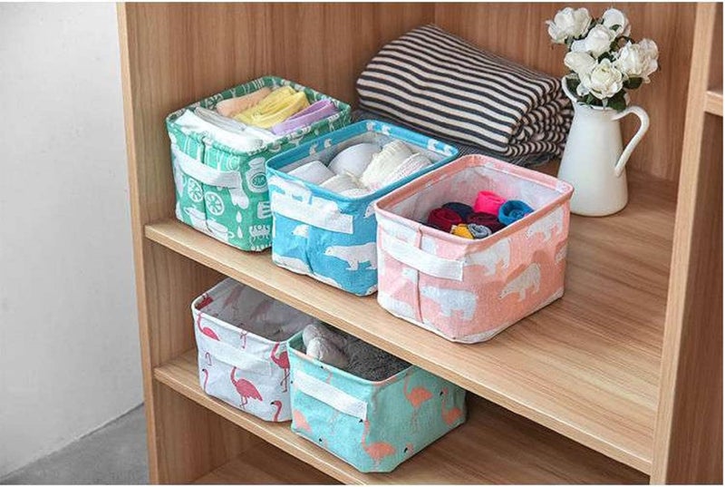 Shuiniba FocuH Stylish Storage Basket Cotton and Linen Fabric Mini Storage Cubes Nursery Storage Baskets with Handles for Shelves & Desks (Set of 3) - Image 5