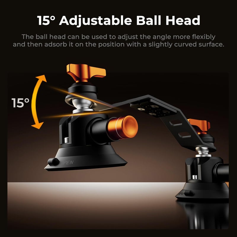 K&F CONCEPT Car Mount for Camera: 3 in 1 Suction Cup Mount Kit 15Â° Curved Surface Adjustment with Action Camera Extension Pole Adapter Phone Holder Compatible with Insta360 Action 5/4/3/2 - Image 3