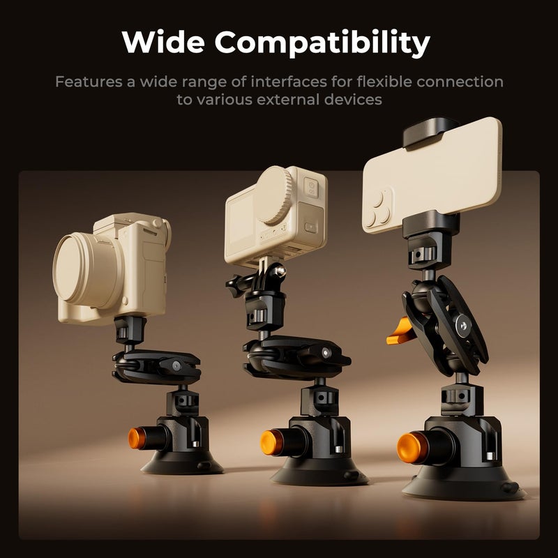 K&F CONCEPT Car Mount for Camera: 3 in 1 Suction Cup Mount Kit 15Â° Curved Surface Adjustment with Action Camera Extension Pole Adapter Phone Holder Compatible with Insta360 Action 5/4/3/2 - Image 5