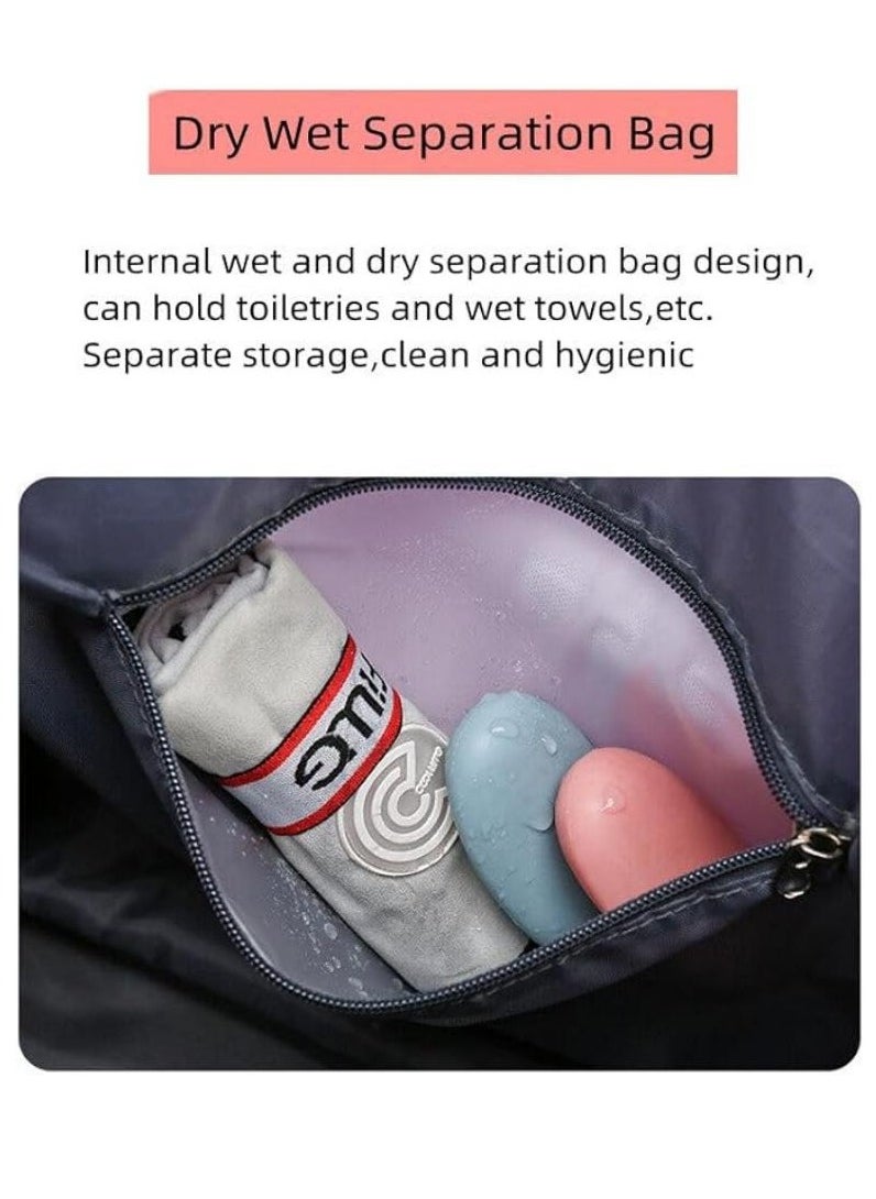 DUNISO - Foldable Luggage Bag Double Layer Expandable Suitcases Large Capacity Dry Wet Separation Duffle Bag With Wheels (Black) - Image 1