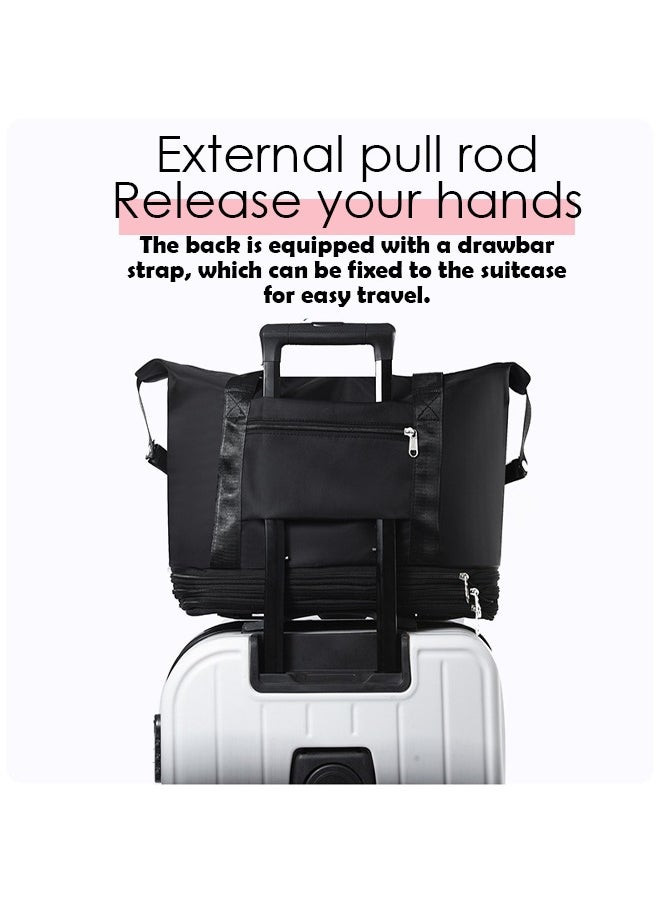 DUNISO Foldable Luggage Bag Double Layer Expandable Suitcases Large Capacity Dry Wet Separation Duffle Bag With Wheels (Black)  - Image 4