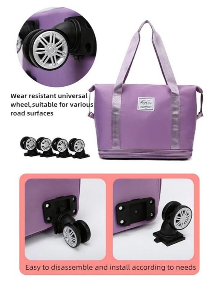 DUNISO - Foldable Luggage Bag Double Layer Expandable Suitcases Large Capacity Dry Wet Separation Duffle Bag With Wheels (Black) - Image 1