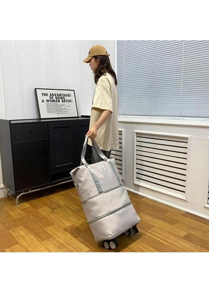 DUNISO - Foldable Luggage Bag Double Layer Expandable Suitcases Large Capacity Dry Wet Separation Duffle Bag With Wheels (Black) - Image 1